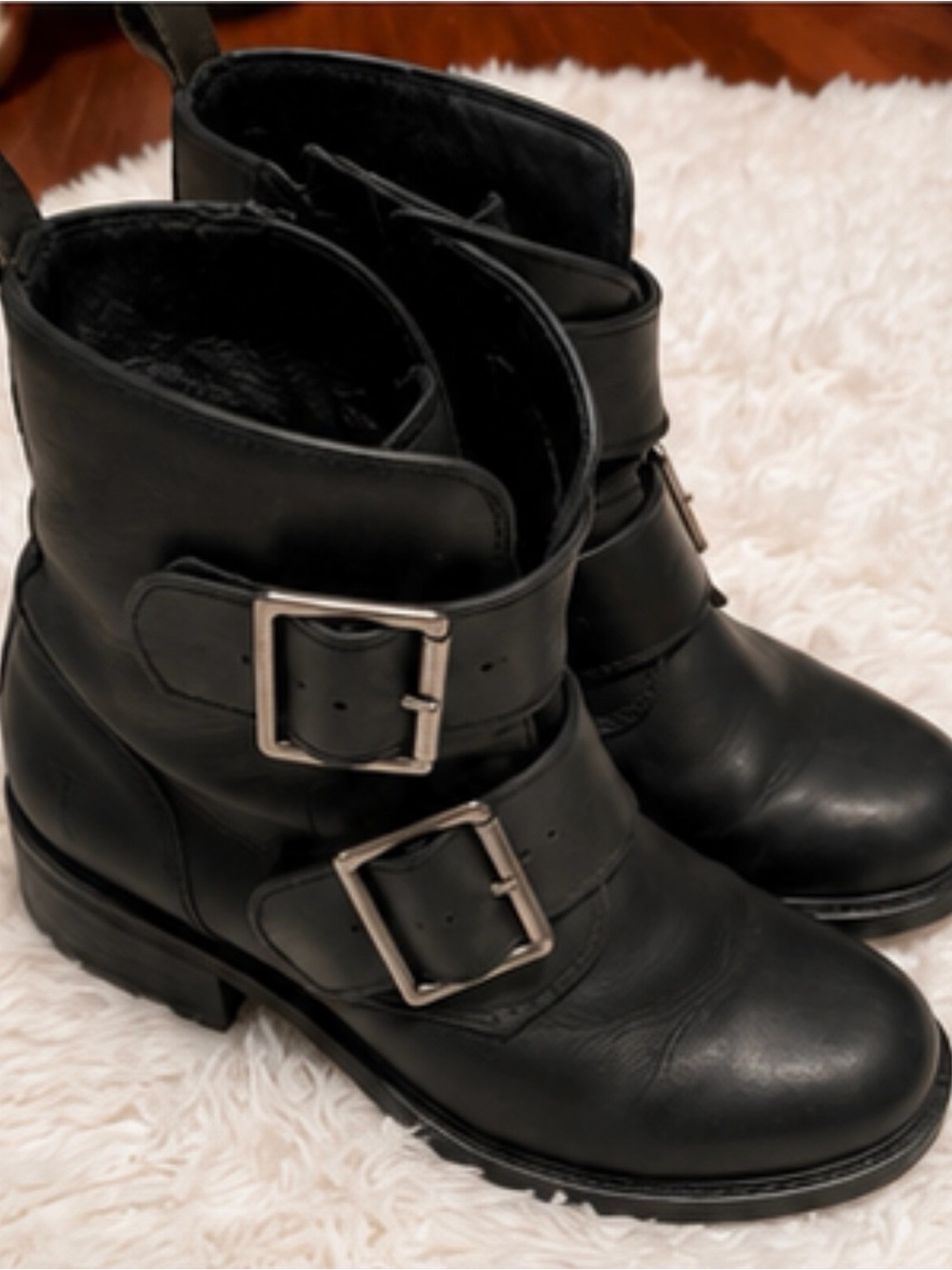 Frye Black Double-Buckle Moto Ankle Boots